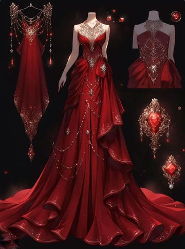A Line Sweetheart Chiffon Red Floor Length Evening Dress Prom Dresses With Beads SD1605 HZ0628